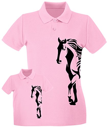miniloo Polo-Shirts - Camiseta con diseño de Caballo y Madre Rosa. 122 cm-128 cm