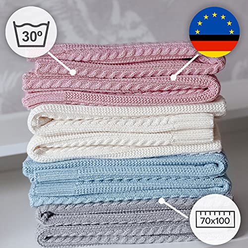 MIRARI - Manta de lana para bebé de punto de 100 % lana de merino, manta de punto de 75 x 100 cm, equipamiento básico para el hogar, manta cálida (crudo)