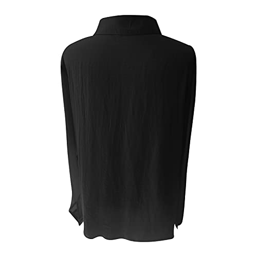 Moda casual para mujer de manga larga, cuello de pico, camisa monocromática, tops, sudadera., Negro , XXXL