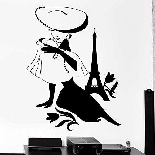 Moda mujer pared calcomanía París Francia torre chica flor vinilo ventana calcomanía dormitorio ropa interior de tienda Art Deco