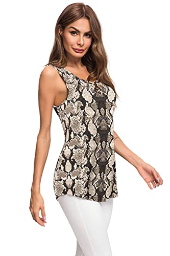 MOLERANI Blusa sin Mangas Informal Cruzada sin Mangas de Verano para Mujer Blusa básica con Cordones (XL, Piel de Serpiente marrón)