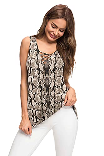 MOLERANI Blusa sin Mangas Informal Cruzada sin Mangas de Verano para Mujer Blusa básica con Cordones (XL, Piel de Serpiente marrón)