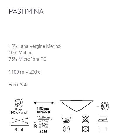 Mondial Ovillo de hilo Pashmina de 200 g, 1100 m, agujas 3-4 (666)
