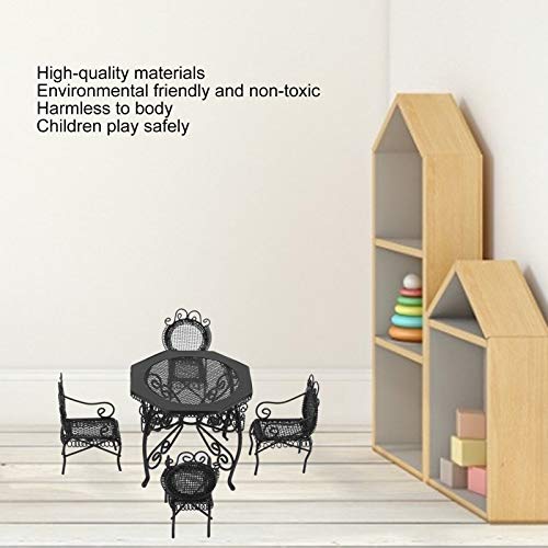 Muebles en miniatura de casa de muñecas, mesa y sillas en miniatura modernas exquisitas de bricolaje de metal, decoración de jardín creativa para decoración de interiores de casa(White)