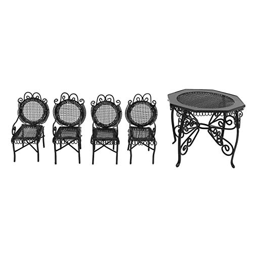 Muebles en miniatura de casa de muñecas, mesa y sillas en miniatura modernas exquisitas de bricolaje de metal, decoración de jardín creativa para decoración de interiores de casa(White)