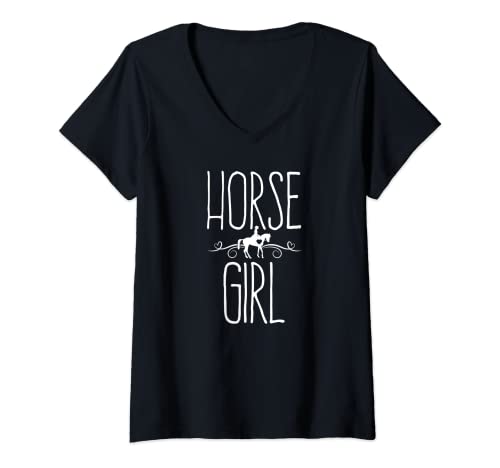 Mujer Caballo Niña Corazón para montar a caballo Conjunto para Camiseta Cuello V