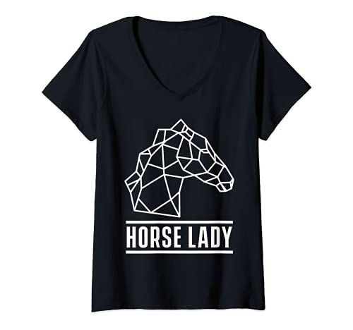 Mujer Dama Caballo Pony Deportes Ecuestres Caballos Silla Montar Camiseta Cuello V