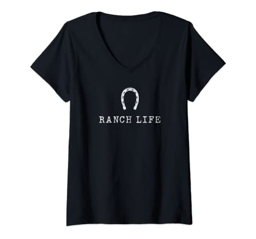 Mujer RANCH LIFE, ZAPATO DE CABALLO BLANCO GRAFICO, REGALO Camiseta Cuello V