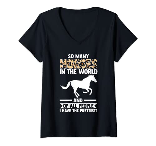 Mujer Tantos caballos en el mundo Equitación Camiseta Cuello V