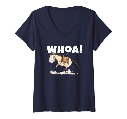 Mujer Whoa - Caballo occidental en el Sliding Stop I Quarter Horse Fun Camiseta Cuello V