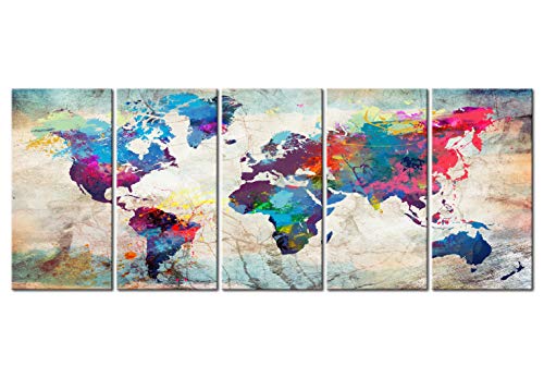 murando Cuadro Mapamundi 200x80 cm Impresión de 5 Piezas Material Tejido no Tejido Impresión Artística Imagen Gráfica Decoracion de Pared Mapa del Mundo Continente k-A-0179-b-n