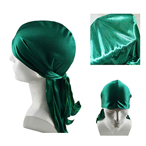 MUZI 3 pañuelos para la cabeza, sedosos, largos y anchos, turbante, de encaje elástico, para danza callejera, ciclismo al aire libre para hombres y mujeres Negro+gris+verde Talla única