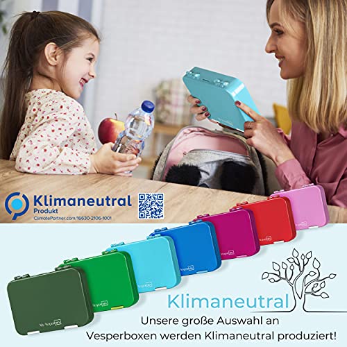 My Vesperbox Bento Box Niños - Fiambrera con 4 + 2 compartimentos - Extremadamente resistente - Fiambrera - Fiambrera ideal para la guardería y la escuela (azul claro - caballos)