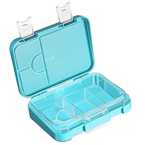 My Vesperbox Bento Box Niños - Fiambrera con 4 + 2 compartimentos - Extremadamente resistente - Fiambrera - Fiambrera ideal para la guardería y la escuela (azul claro - caballos)
