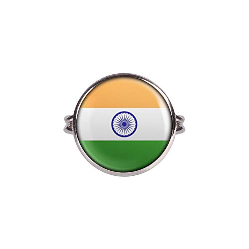 Mylery Anillo con Motivo India India Bandera de Nueva Delhi Plata 16mm
