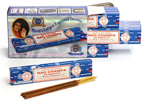 Nag Champa Paquete Grande Azul, 12 Paquetes de 15 g Cada uno, Total 180 g.