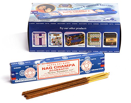 Nag Champa Paquete Grande Azul, 12 Paquetes de 15 g Cada uno, Total 180 g.