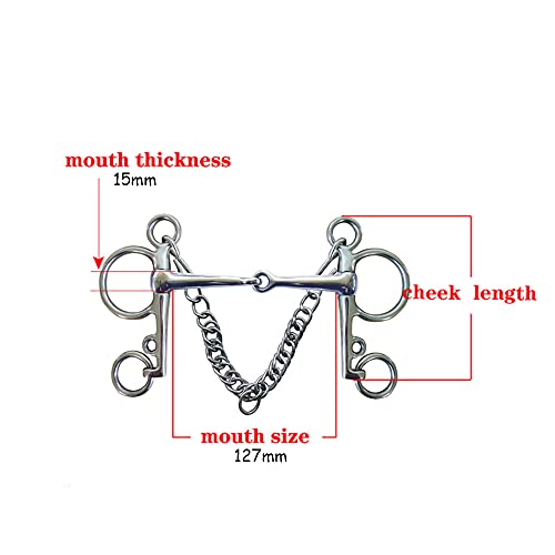 Namvo Pelham - Mordaza para caballos de acero inoxidable, boca articulada con accesorio para conector ecuestre, cadena de cordón