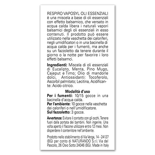 Naturando Srl Vaposyl 30 Ml - Una Mezcla De Aceites Esenciales Con Efecto Balsámico 30 Ml, Amarillo