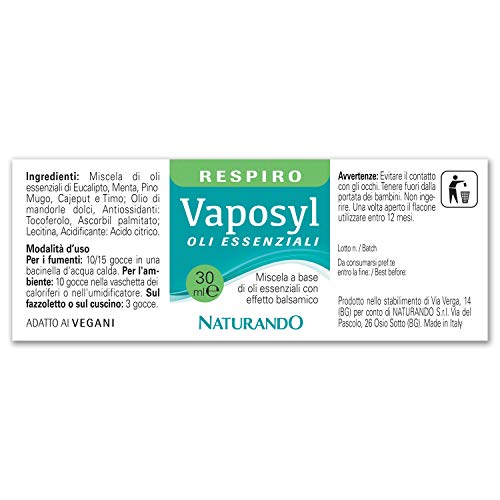 Naturando Srl Vaposyl 30 Ml - Una Mezcla De Aceites Esenciales Con Efecto Balsámico 30 Ml, Amarillo
