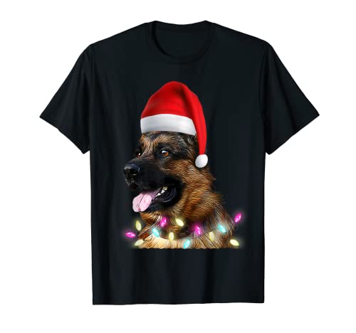 Navidad Pastor alemán Árbol de Navidad Papá Noel Sombrero Pastor Camiseta