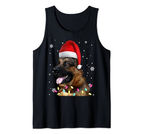 Navidad Pastor alemán Árbol de Navidad Papá Noel Sombrero Pastor Camiseta sin Mangas