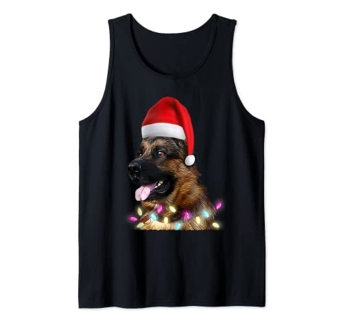 Navidad Pastor alemán Árbol de Navidad Papá Noel Sombrero Pastor Camiseta sin Mangas