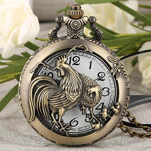 NBLD Reloj de Bolsillo Relojes Vintage Diseño de Gallo Hueco Estilo del Zodiaco Chino Retro Bronce Medio Cazador Reloj de Bolsillo Colgante Hombre Mujer Regalos