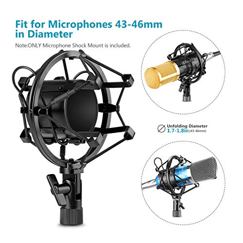 Neewer Universal 45MM Microphone Montura de Choque para Micrófono de Condensador de Diámetro 43MM-46MM (Negro)