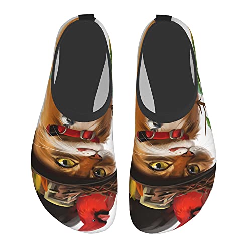Nicokee Zapatos de agua para gatos de montaña rama de ceniza pájaro cardenal animal de dibujos animados gatito sombrero de gatito playa Aqua Yoga calcetines para hombres mujeres, color, talla 42.5 EU
