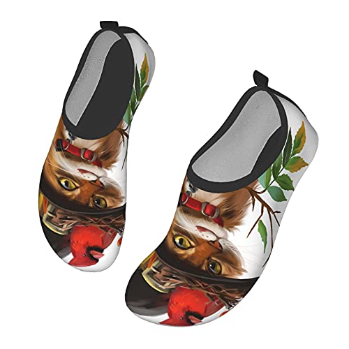 Nicokee Zapatos de agua para gatos de montaña rama de ceniza pájaro cardenal animal de dibujos animados gatito sombrero de gatito playa Aqua Yoga calcetines para hombres mujeres, color, talla 42.5 EU
