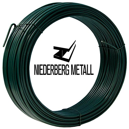 NIEDERBERG METALL rollo de Alambre recubierto de PVC 25 m de largo metal protegido por una envoltura de plástico verde | Diámetro Ø2mm | Verde