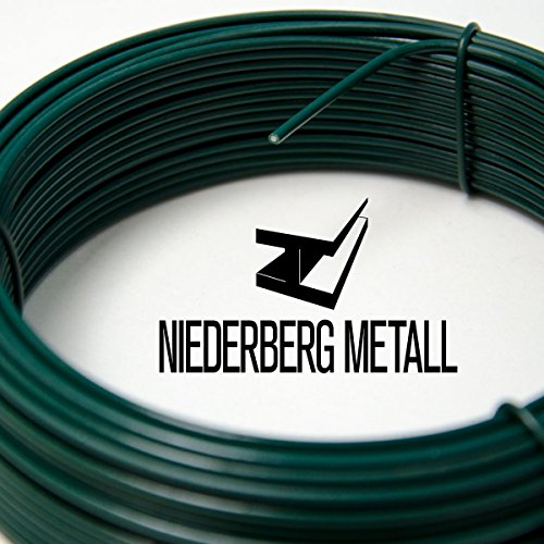 NIEDERBERG METALL rollo de Alambre recubierto de PVC 25 m de largo metal protegido por una envoltura de plástico verde | Diámetro Ø2mm | Verde