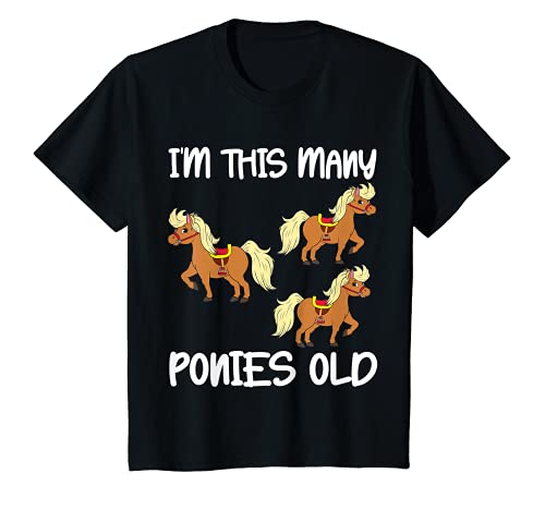 Niños I'm This Many Ponies Old Girls 3er cumpleaños 3 años Pony Camiseta