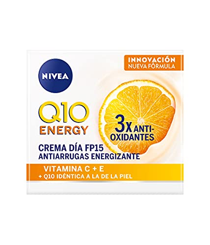 NIVEA Q10 Energy Crema de Día Antiarrugas FP15 con Vitamina C (1 x 50 ml), crema energizante con FP15, crema de día antiedad con coenzima Q10, crema facial revitalizante