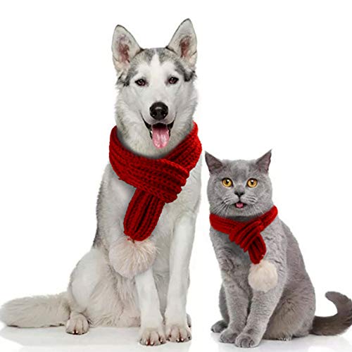 nuluxi Bufanda de Navidad para Mascotas Bufanda para Mascotas con Pompones Tejido de Punto Bufanda para Mascotas Gato Disfraces Bufanda de Papá Noel Adecuado para Perro, Gato, Cachorro y Gatito