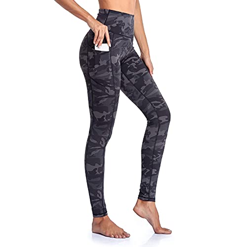 Occffy Leggings Mujer Fitness Cintura Alta Pantalones Deportivos Mallas para Running Training Estiramiento Yoga y Pilates P107(Gris Camuflaje L)