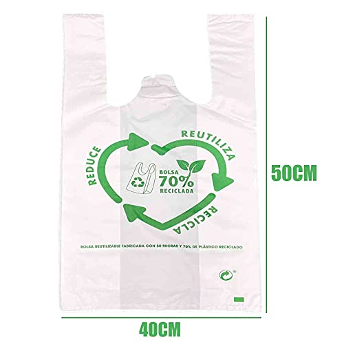 Oceano Bolsas de Plástico Tipo Camiseta Resistentes, Reutilizables y Recicladas (30x40) 120unidades