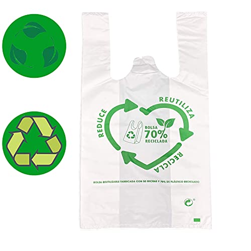 Oceano Bolsas de Plástico Tipo Camiseta Resistentes, Reutilizables y Recicladas (30x40) 120unidades