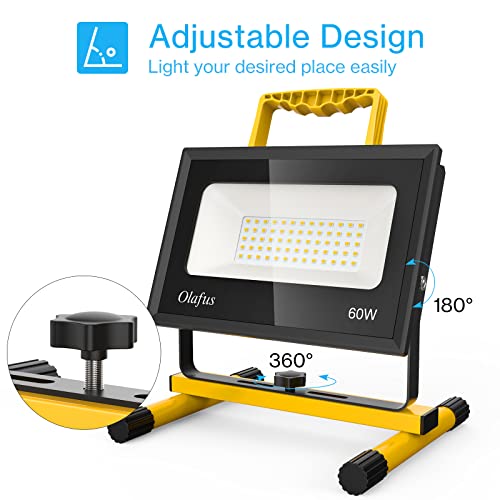 Olafus 60W 6000LM Focos LED Exterior con Enchufe y Cable Foco LED Trabajo 5000K Blanco Frío IP66 Impermeable, Work Lamp Floodlight LED para Zona de Construcción, Remodelación Hogar, Garaje