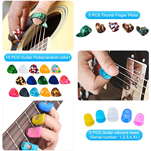 Olycism Kit de Accesorios de Guitarra 66 PCS Incluye Guitarra Púas Capo Afinador Cejilla Cuerdas para Guitarra 3 en 1 Cuerda Cuerdas de Guitarra Pasadores de Puente Protector de Dedos