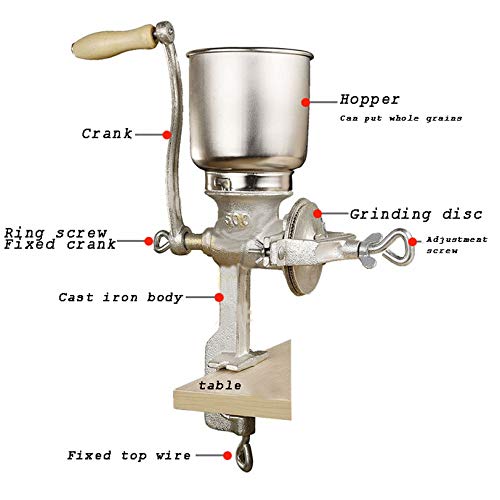 OMLTER Maíz Grano Molinillo Molino con Big Hopper, Mano Operado Ajustable Aplastamiento Grado Grano/Malta Molinillo, Molinillo Granos para Maíz, Avena, Nueces, Hierbas