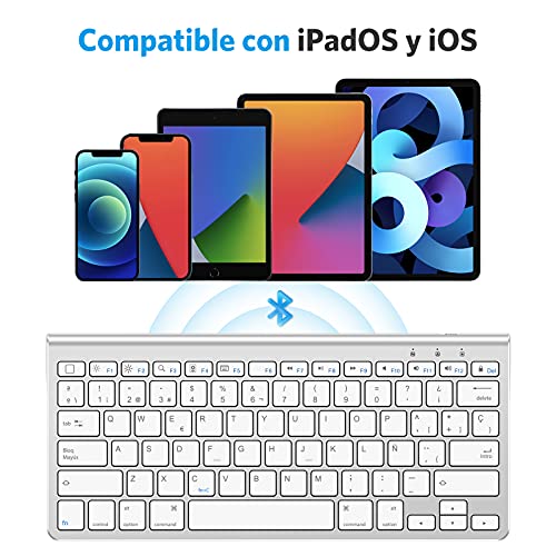 OMOTON Bluetooth Teclado Español con Soporte, Compatible con iPad Air 10.9, iPad 10.2, iPad 9.7, iPad Pro 11, 10.5, iPad Air y Toda Sistema iOS, No Sirve Sistema de Mac - Blanco