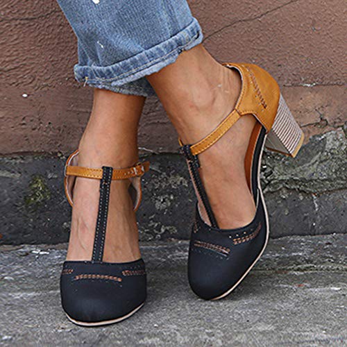 Onsoyours Sandalias para Mujer riou Zapatos de Tacón Medio Mujeres Cabeza Redonda tacón Alto Primavera Verano Casual Sneaker Sandalias de Vestir Chanclas Negro 37 EU