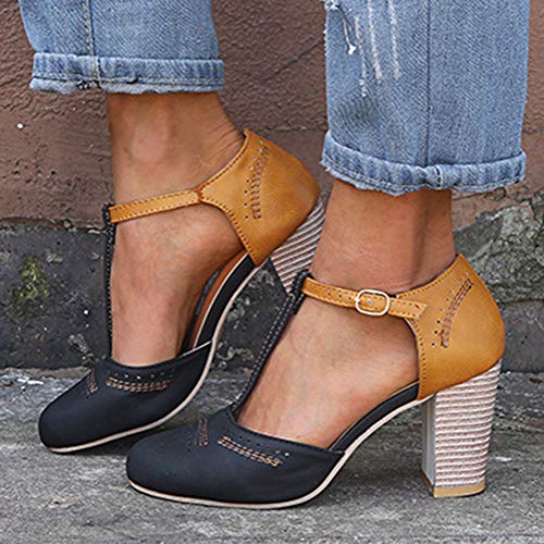 Onsoyours Sandalias para Mujer riou Zapatos de Tacón Medio Mujeres Cabeza Redonda tacón Alto Primavera Verano Casual Sneaker Sandalias de Vestir Chanclas Negro 37 EU