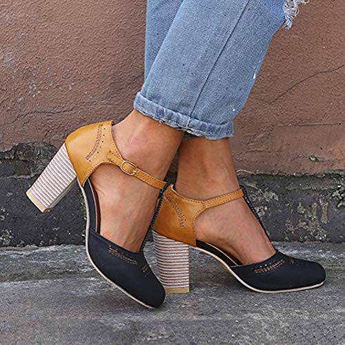 Onsoyours Sandalias para Mujer riou Zapatos de Tacón Medio Mujeres Cabeza Redonda tacón Alto Primavera Verano Casual Sneaker Sandalias de Vestir Chanclas Negro 37 EU