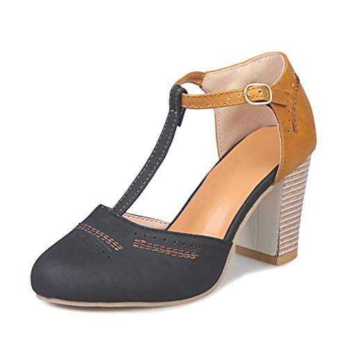 Onsoyours Sandalias para Mujer riou Zapatos de Tacón Medio Mujeres Cabeza Redonda tacón Alto Primavera Verano Casual Sneaker Sandalias de Vestir Chanclas Negro 37 EU