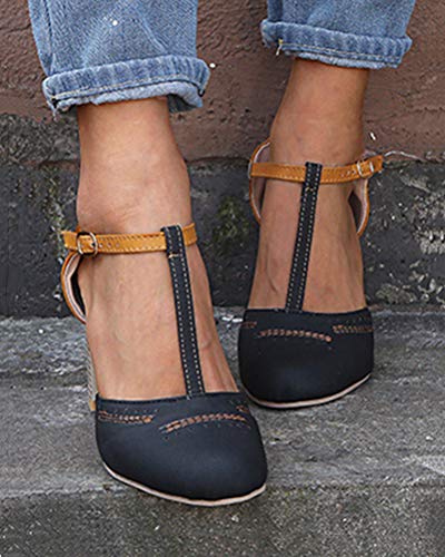Onsoyours Sandalias para Mujer riou Zapatos de Tacón Medio Mujeres Cabeza Redonda tacón Alto Primavera Verano Casual Sneaker Sandalias de Vestir Chanclas Negro 37 EU