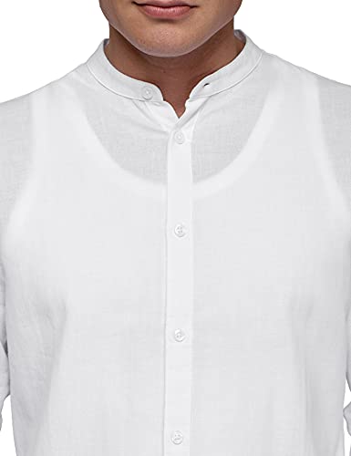 oodji Ultra Hombre Camisa de Algodón con Cuello Mao, Blanco, 52-54