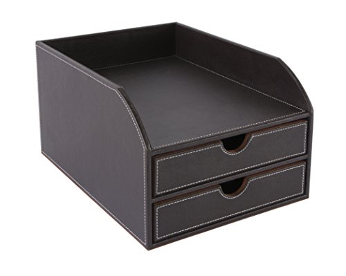 Osco Faux BPU2TPX Leather 2 Tier Sorter with Letter Tray - Brown